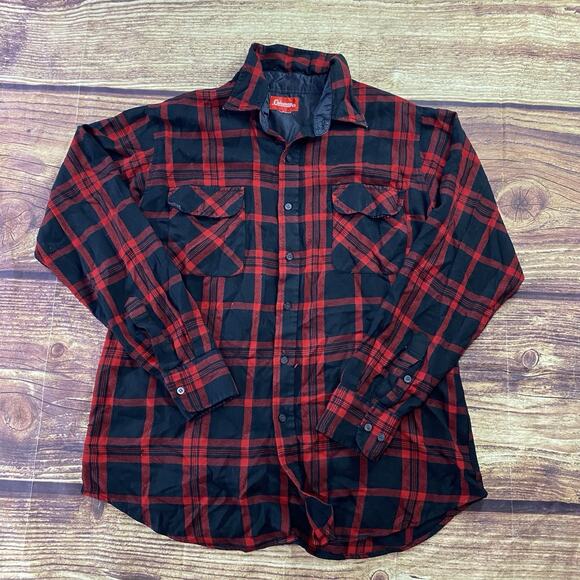 Coleman Shirt Mens Large Long Sleeve Button Up Red Black Plaid Flannel - Picture 1 of 8